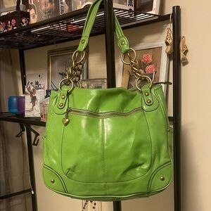 Kathy Van Zeeland Green Shoulder Bag with Gold Accents